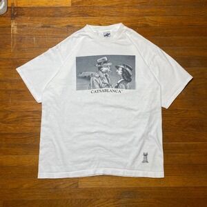 CRONIES Catsablanca Cat Graphic T Shirt Mens L White 1993 Film Parody Tee